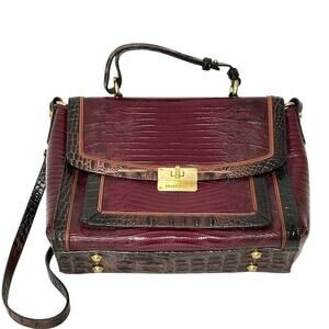 Brahmin Melbourne Leather Red/Black Oxford Flap Satchel